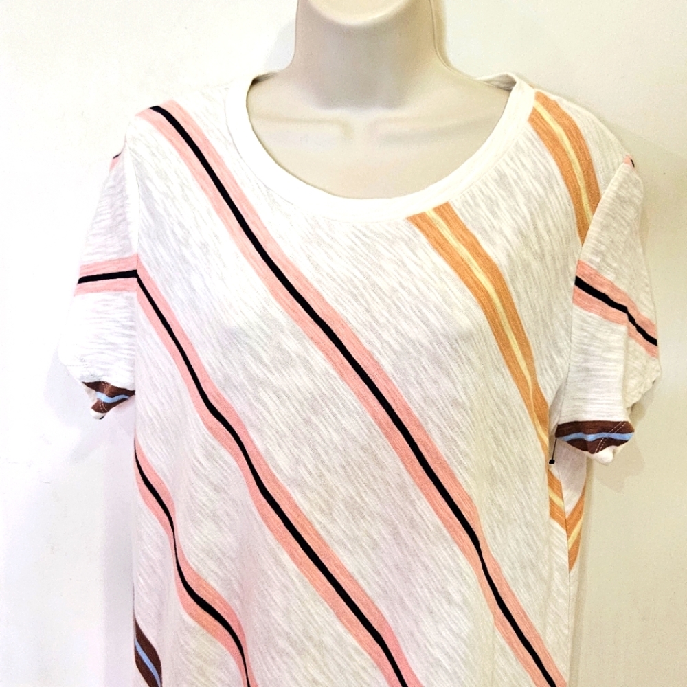 Lou & Grey White Multi-Color Striped T-Shirt/Cover-Up Dress,Medium - Picture 5 of 16